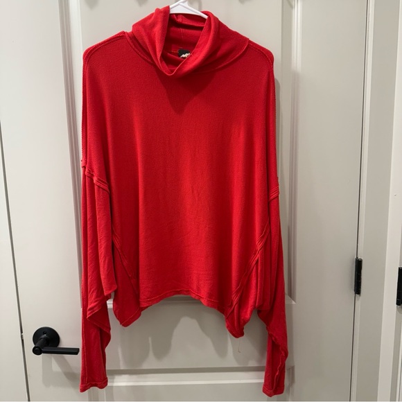 Free People We The Free Alameda Cowl Neck Sweater XS Coral Red Dolman Oversized - Picture 5 of 11